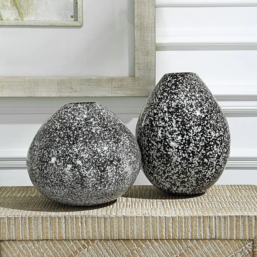 Cosmic Vases, Set of 2 in Black and White