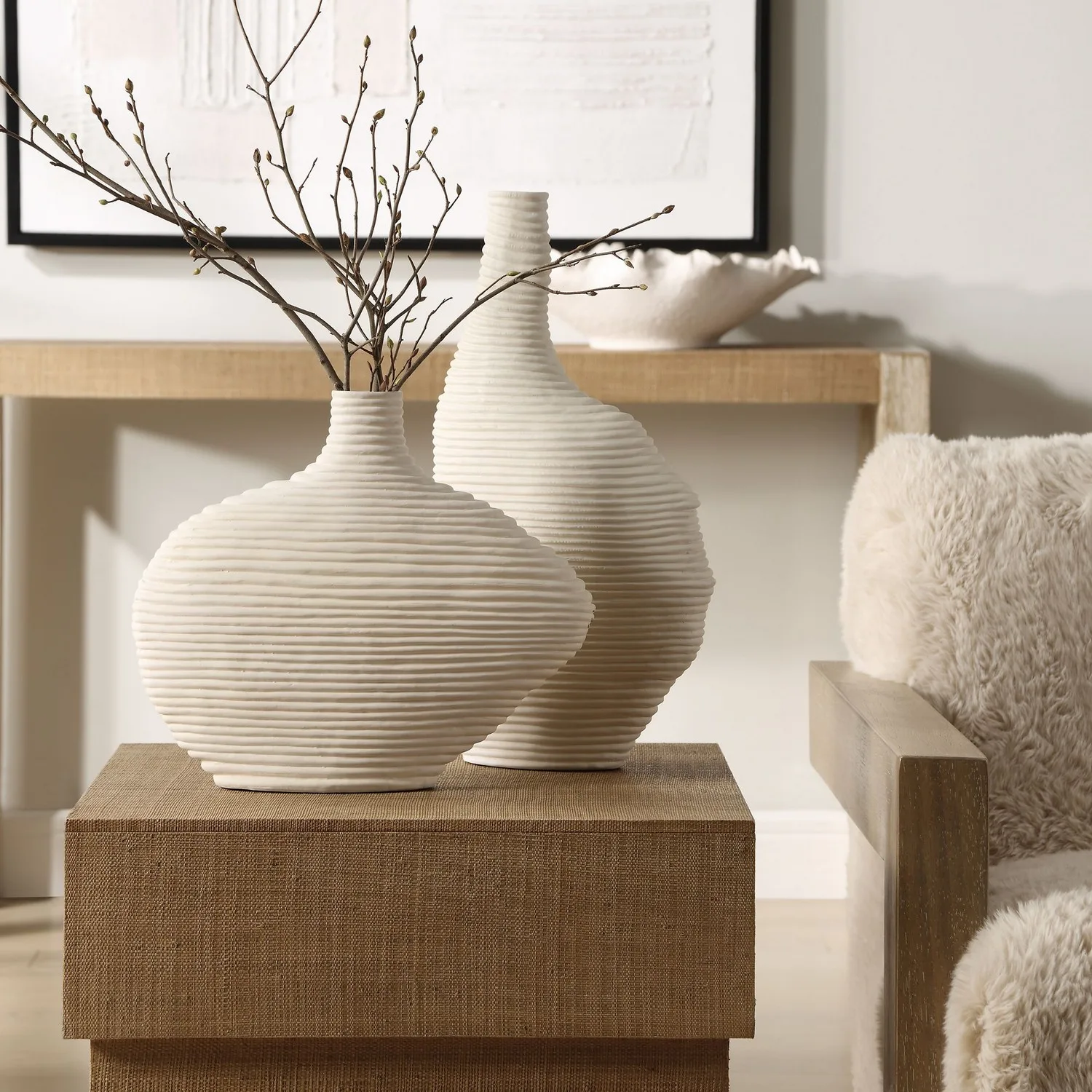 Duostacked Vases, S/2 in Matte White