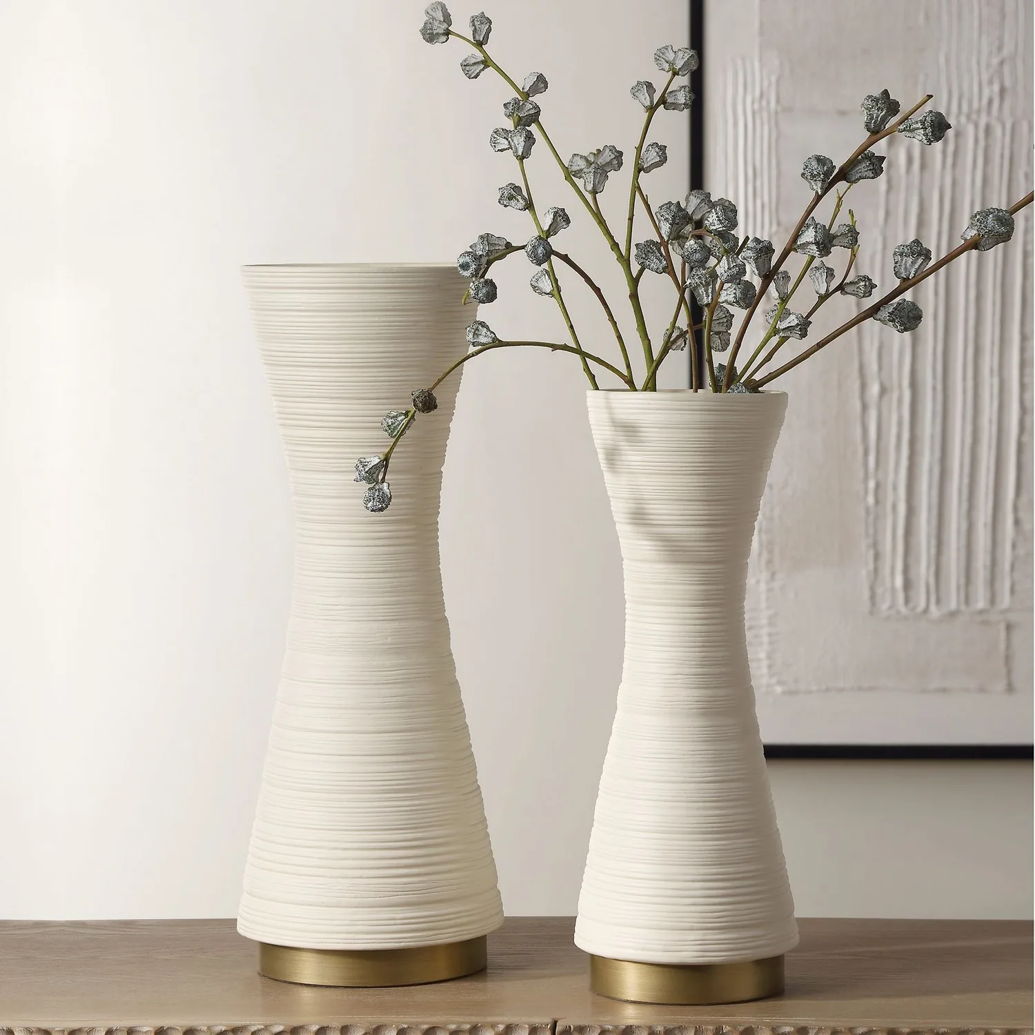 Ridgeline Vases, S/2 in Pristine White
