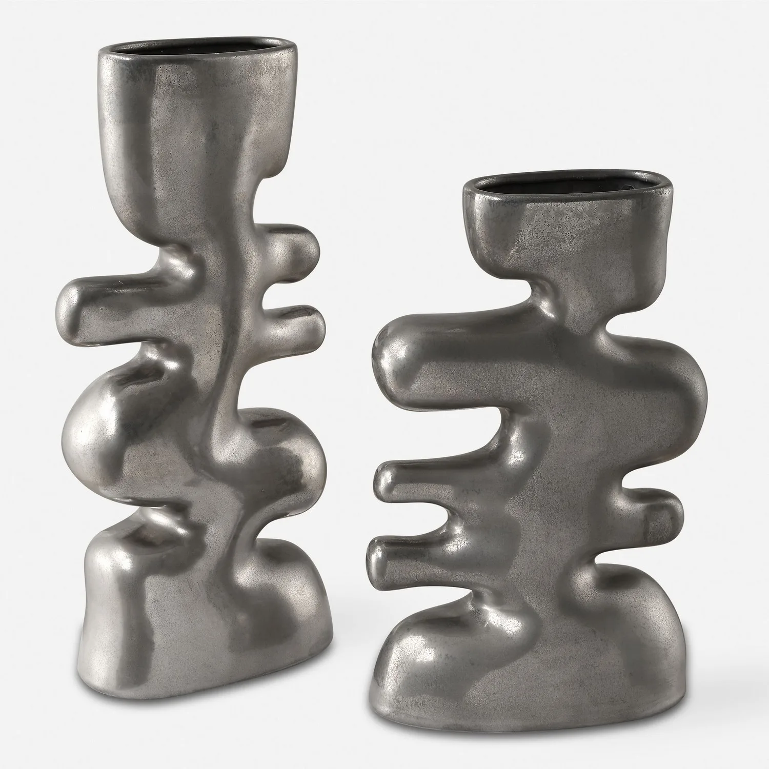 Free Flowing Vases Set/2 in Tarnished Nickel Glaze