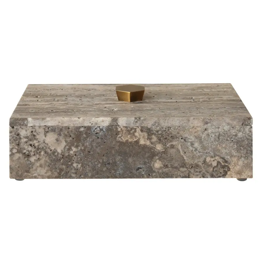 Griseus Travertine Box with Bronze Handle