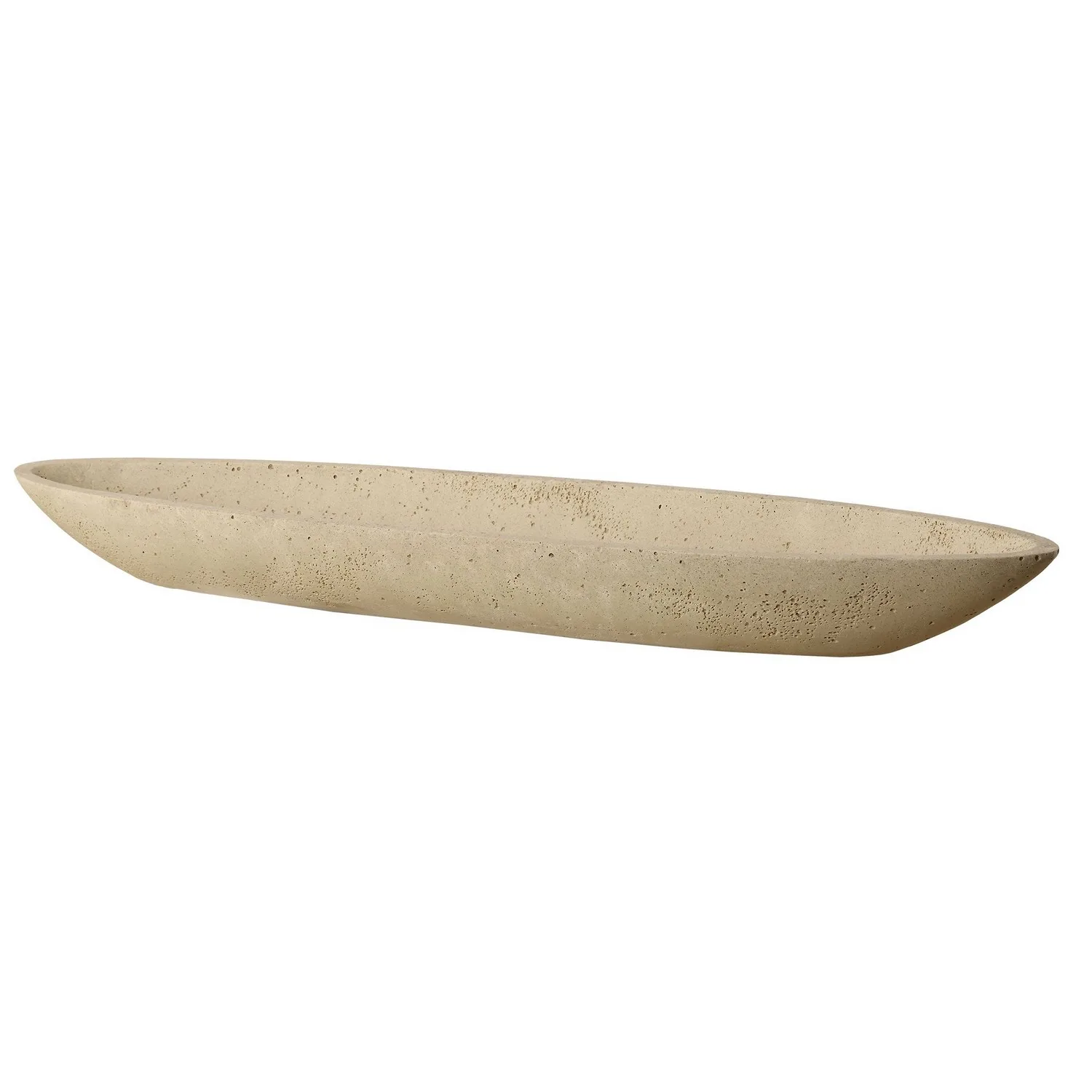 Vessel Canoe-Shaped Decorative Bowl in Ivory Faux Travertine