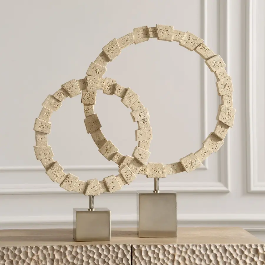 Ivory Fusion Ring Sculptures, Set of 2 in Brushed Nickel