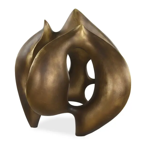 This polyresin abstract sculpture brings a dynamic organic form and polished bronze finish to shelves or tabletops, ideal as a contemporary decorative accent.