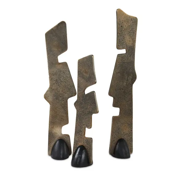 Geometric Echoes Sculptures, Set of 3 in Bronze with Matte Black Accents