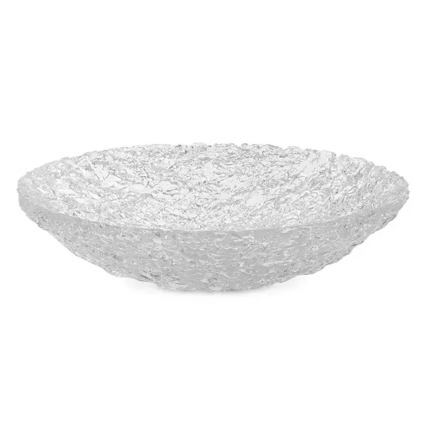 A clear spun spaghetti glass bowl that brings sleek, light-catching texture to tables and consoles. Versatile as decor or a serving piece.