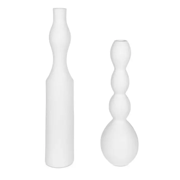 This set of two oversized white ceramic vases brings artistic, contemporary shapes to any room, with the bonus of indoor/outdoor versatility.