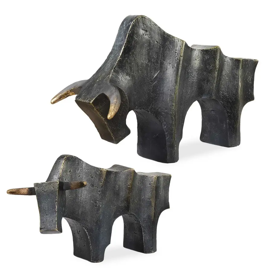 Regal Bull Sculptures, Set of 2 - Dark Bronze