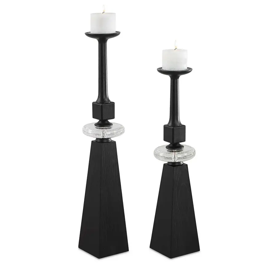 Uttermost Ebon Glow Candleholders, Set of 2 in Black Wood