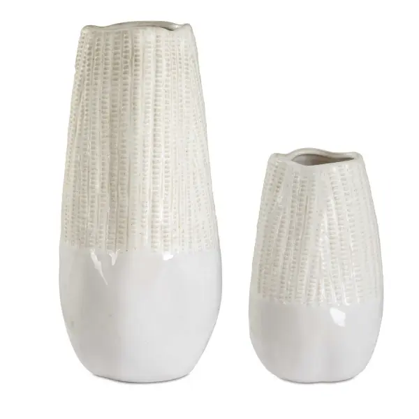 Echo Ridge Vases, Set of 2 in Neutral White and Caramel