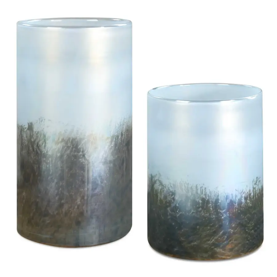 Uttermost Midnight Blue to Silver Glass Vases, Set of 2