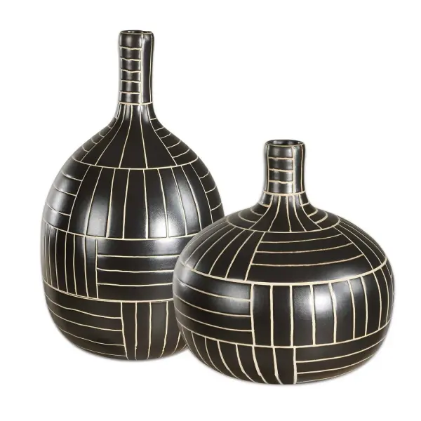 Graphite Vases, Set of 2 in Black