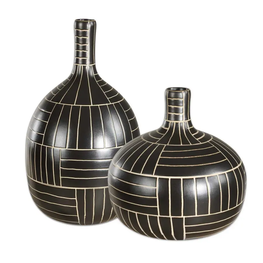 Graphite Vases, Set of 2 in Black