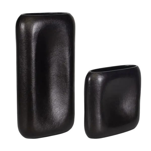 A two-piece aluminum vase set finished in Deep Brown, blending geometric structure with soft curves. Versatile decor accent for tabletops, shelves, or entryways.