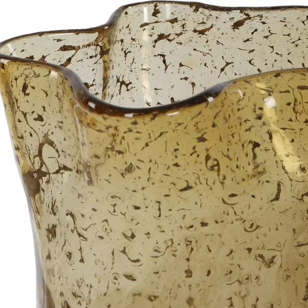 A set of two hand-crafted seeded glass vases in warm umber and dark brown tones, offering understated sculptural appeal for shelves, tables, or entryways.