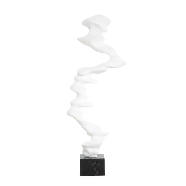 This fluid, wave-like resin sculpture on a polished black marble base adds modern artistry indoors or out, though its abstract form suits curated, design-forward spaces best.