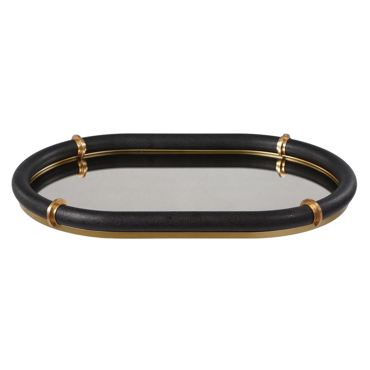 Cyprus Oval Tray in Black Faux Shagreen
