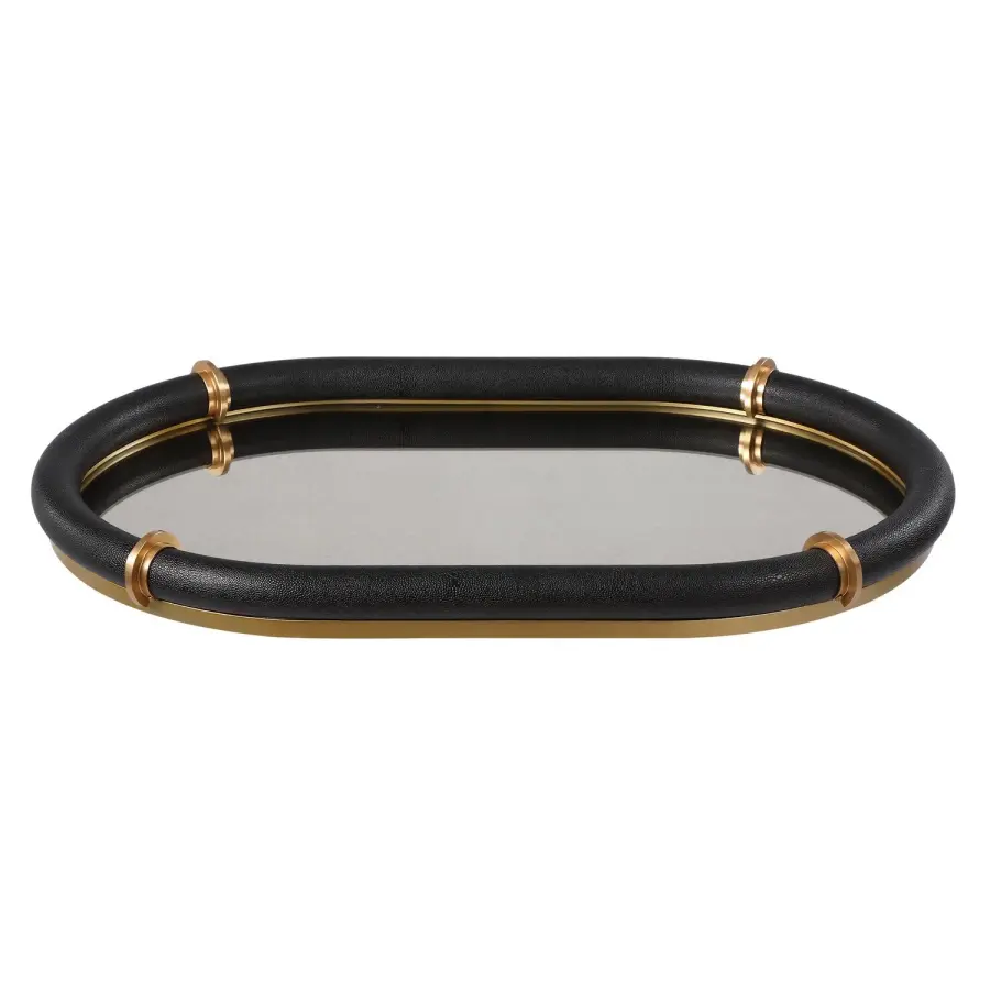 Cyprus Oval Tray in Black Faux Shagreen