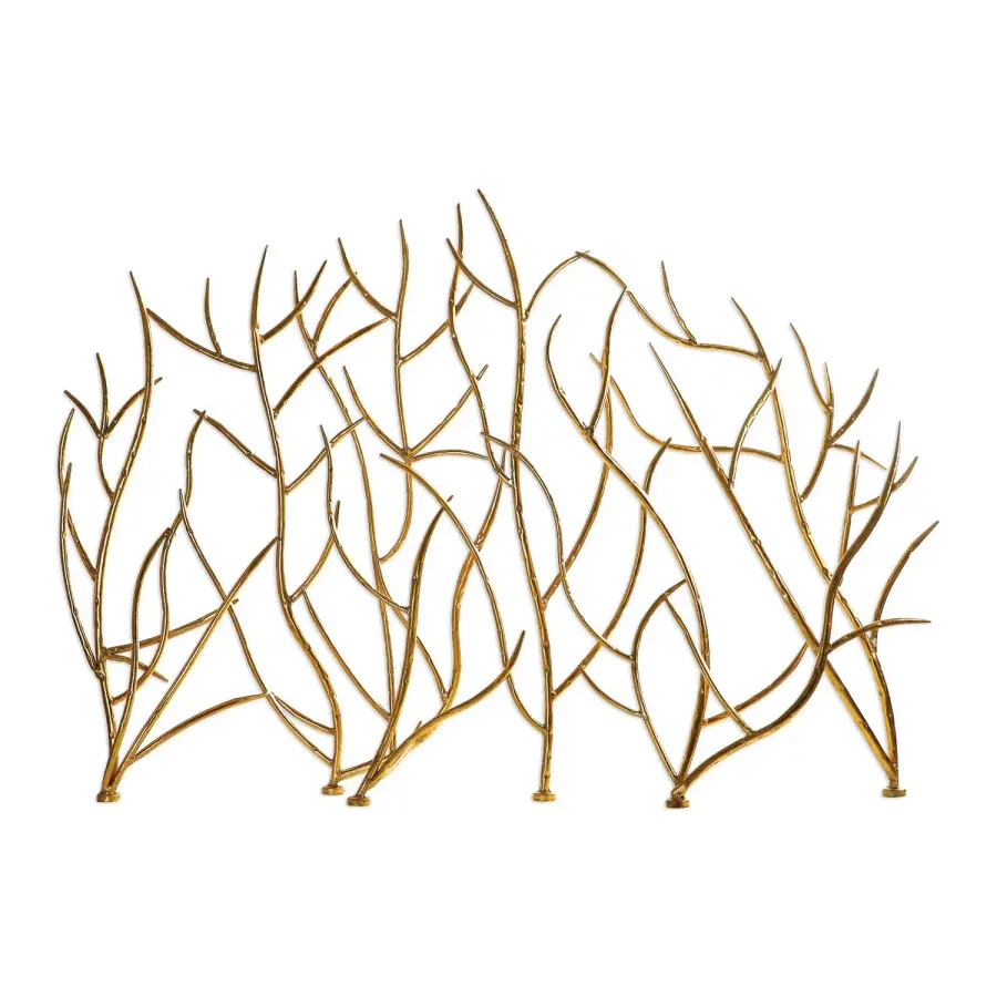 Gold Branches Fireplace Screen in Bright Gold Leaf