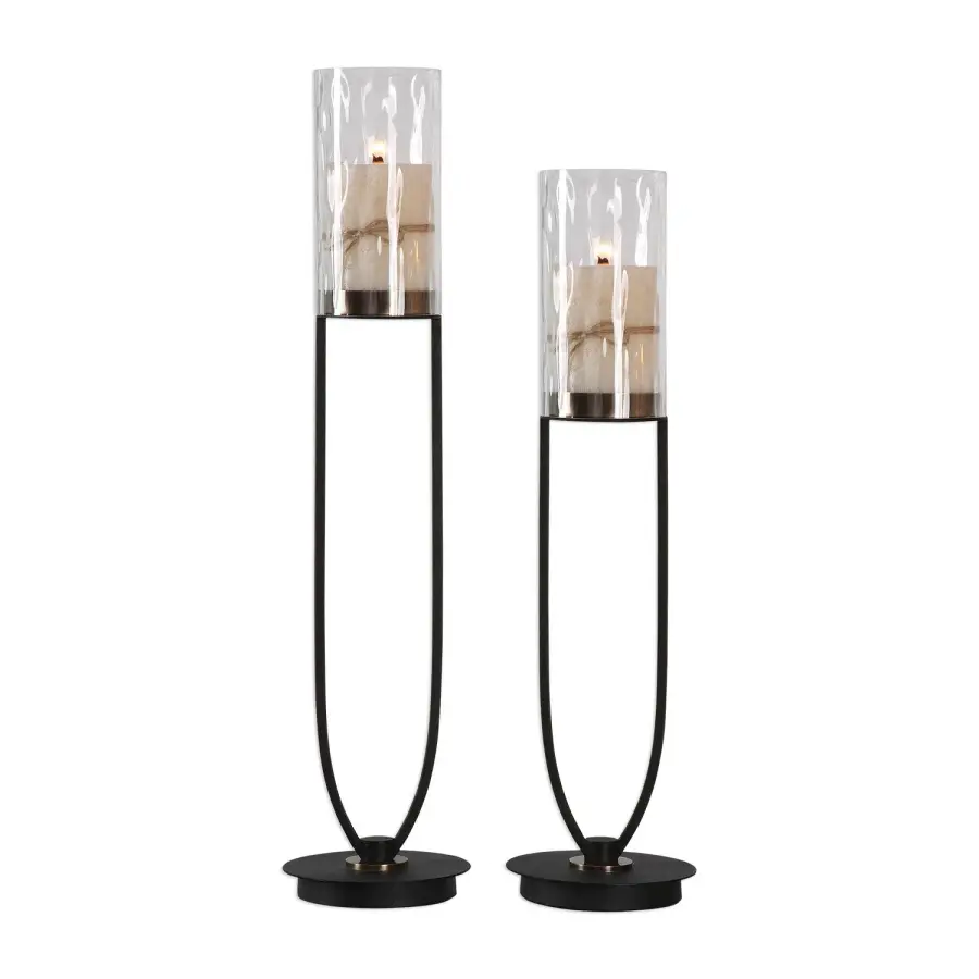 Durga Candleholders, Set of 2 in Matte Black