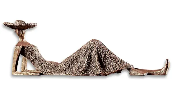 A small, heavily textured resin sculpture in an antique bronze finish, well suited as a decorative accent on shelves, consoles, or desks.
