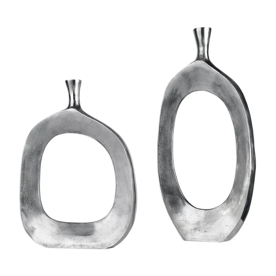 Cierra Vases, Set of 2 in Textured Nickel