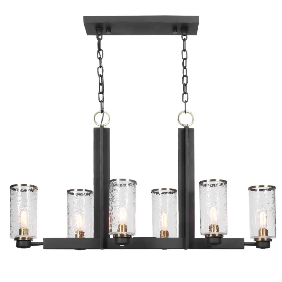 Jarsdel Six-Light Island Pendant in Black & Antique Brass