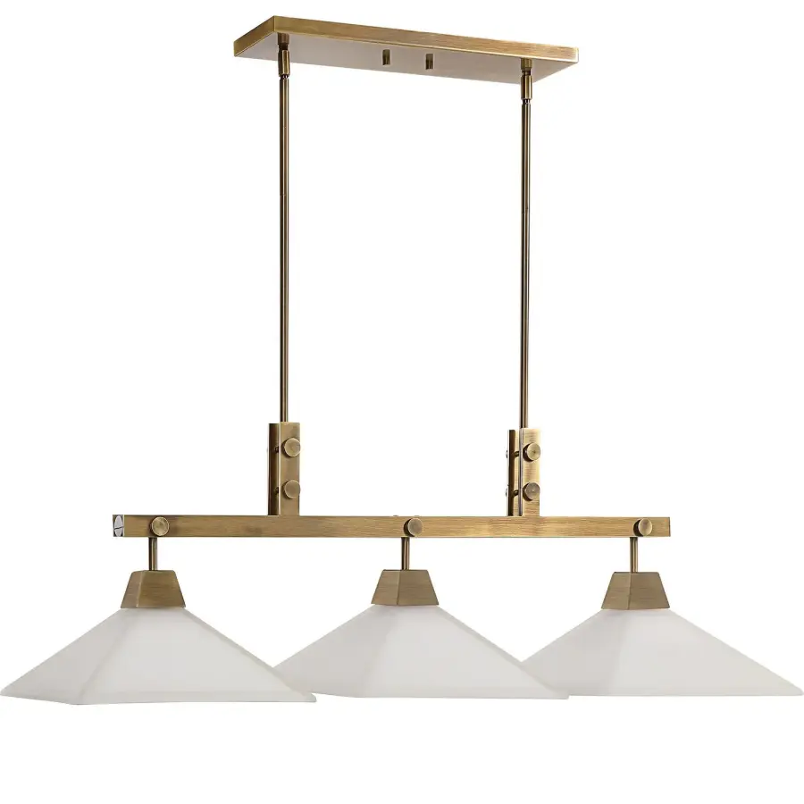 Brookdale Three Light Linear Chandelier in Aged Brass