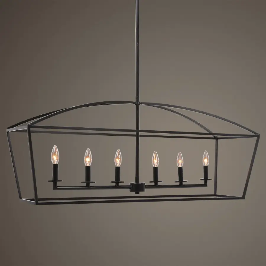 Clayton Six-Light Linear Chandelier in Deep Weathered Bronze