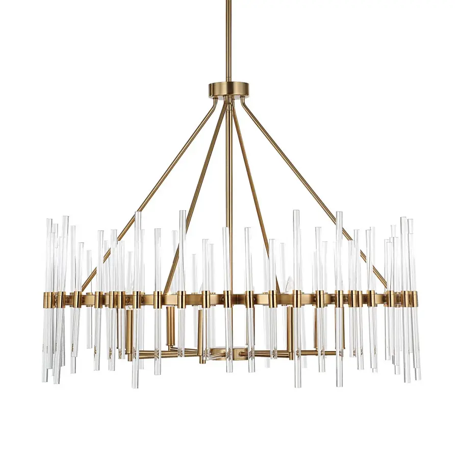 Crystal Eight Light Chandelier in Warm Brass