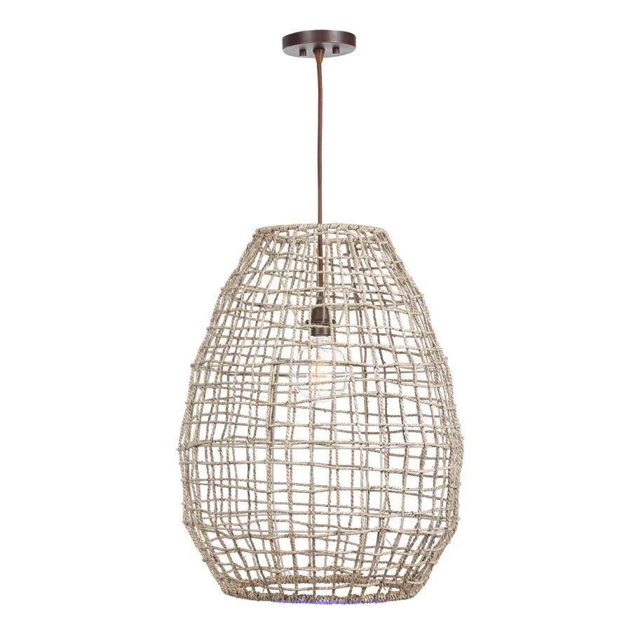 Cross One-Light Pendant in Natural Woven Sea Grass