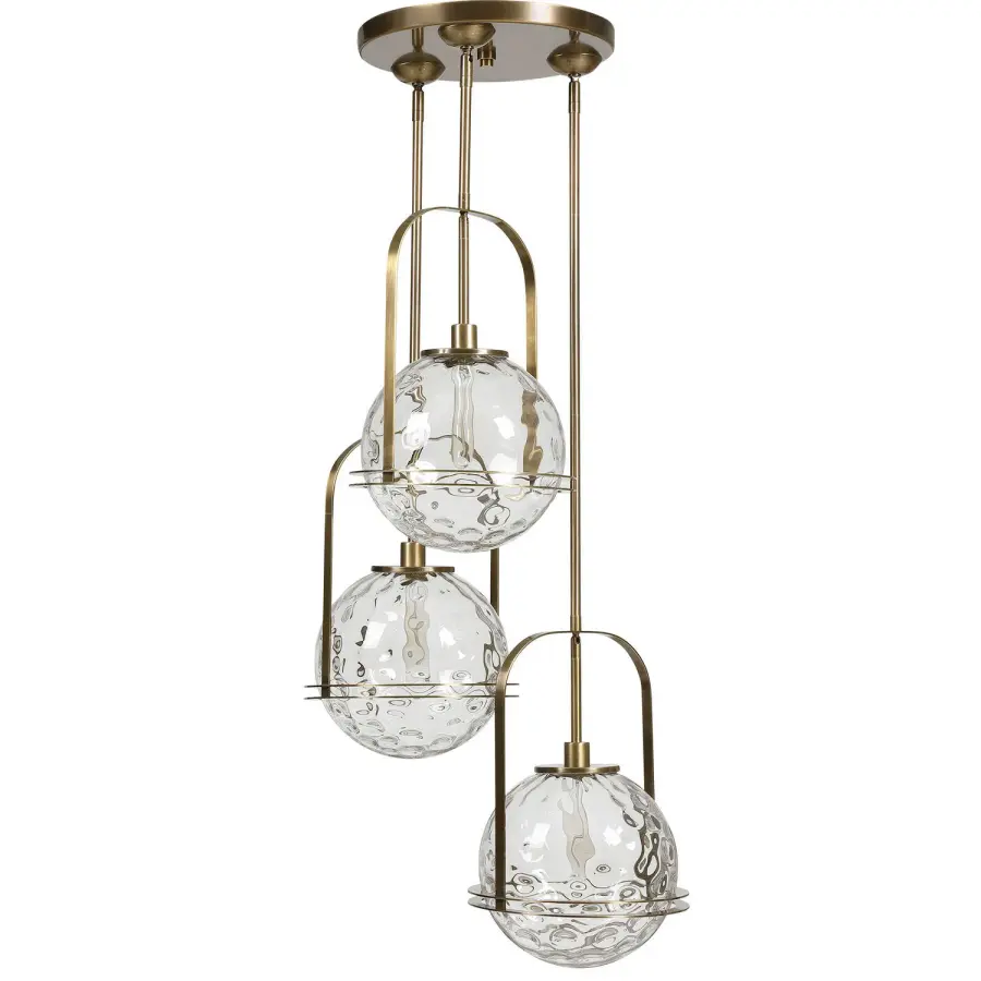 Mimas Three Light Pendant in Antique Brass