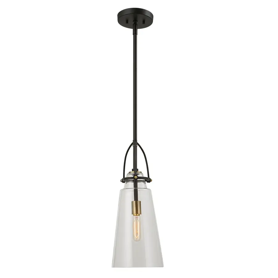 Saugus One-Light Mini Pendant in Black with Antique Brass