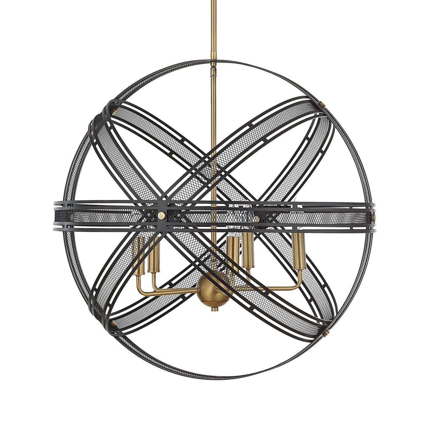 Spherical Five-Light Pendant in Bronze and Antique Brass