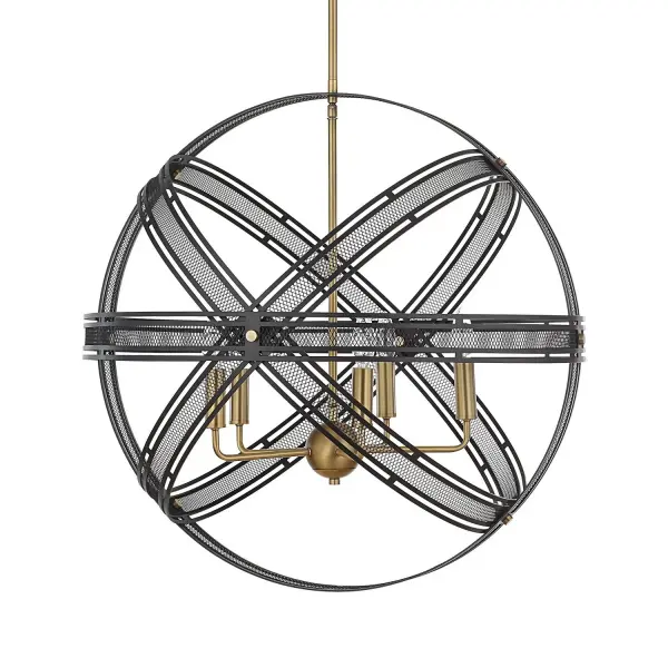 Spherical Five-Light Pendant in Bronze and Antique Brass