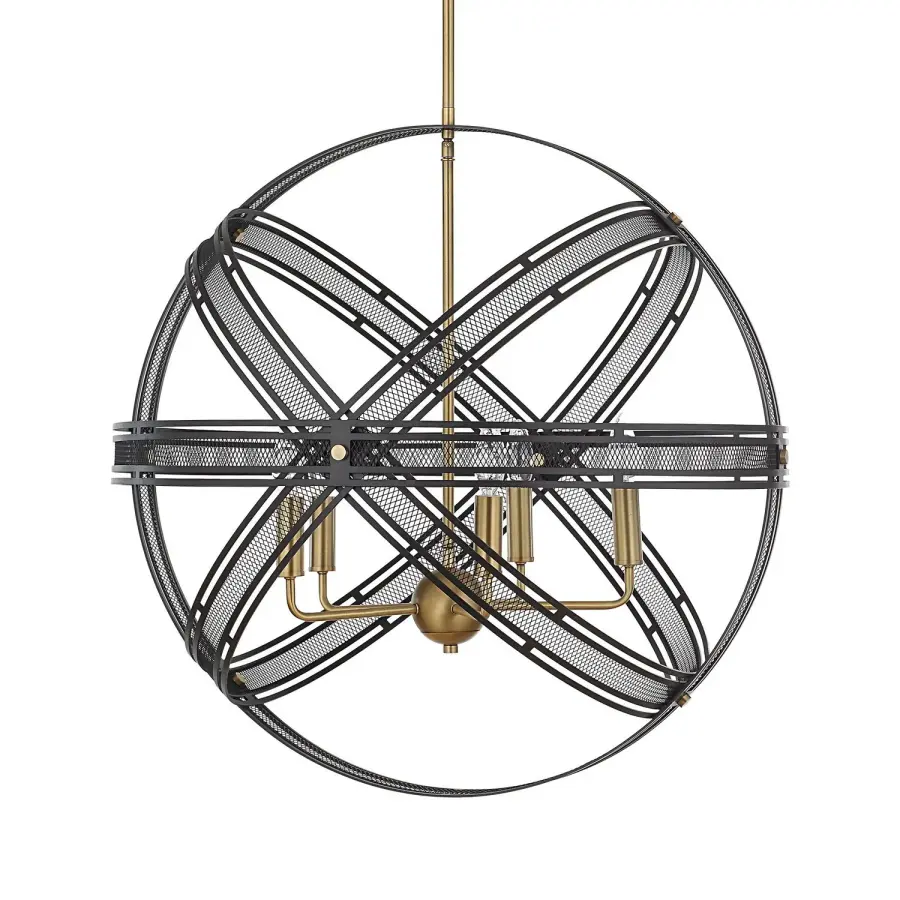 Spherical Five-Light Pendant in Bronze and Antique Brass