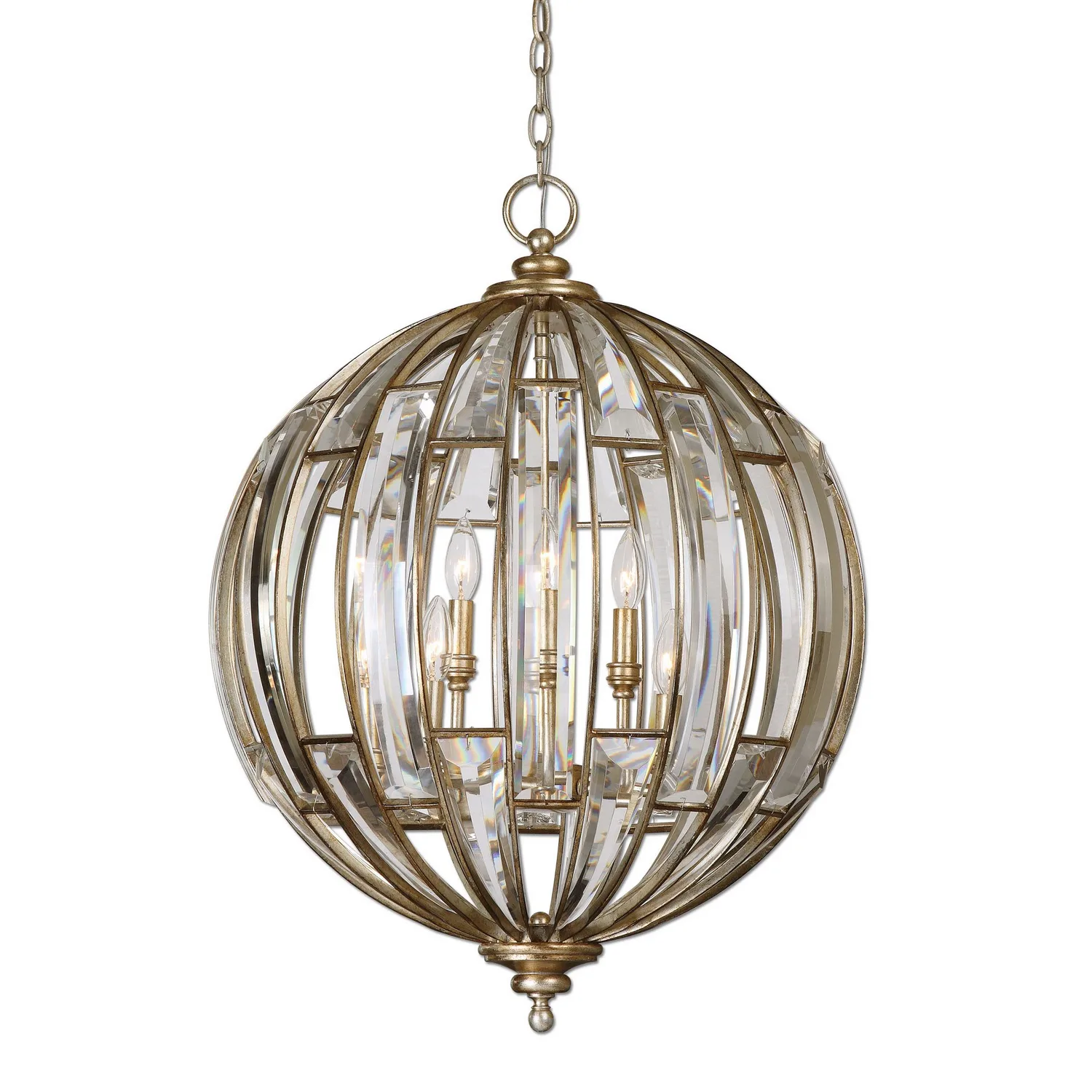 Vicentina Six Light Pendant in Burnished Silver Champagne Leaf