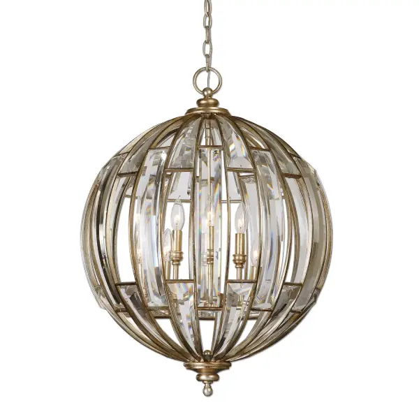 Vicentina Six Light Pendant in Burnished Silver Champagne Leaf