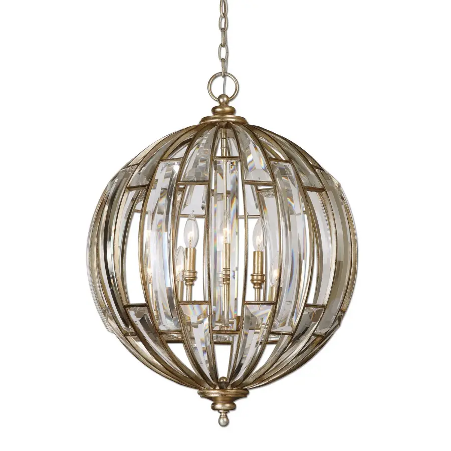 Vicentina Six Light Pendant in Burnished Silver Champagne Leaf