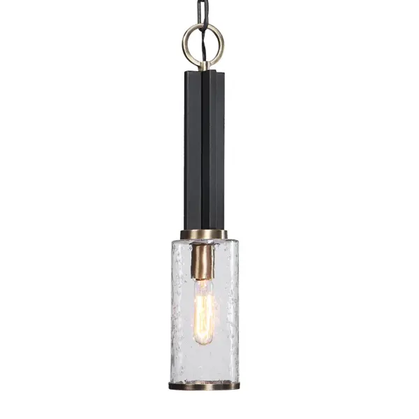 Jarsdel One Light Mini Pendant in Black & Antique Brass