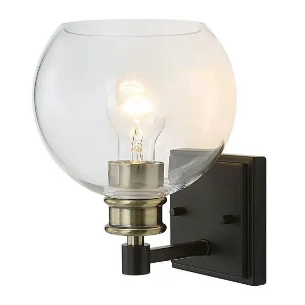 Kent One-Light Wall Sconce in Black & Plated Antique Brass
