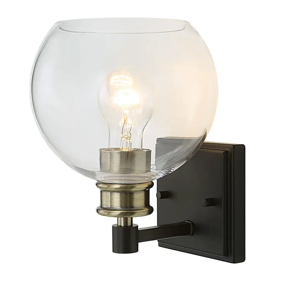 Kent One-Light Wall Sconce in Black & Plated Antique Brass