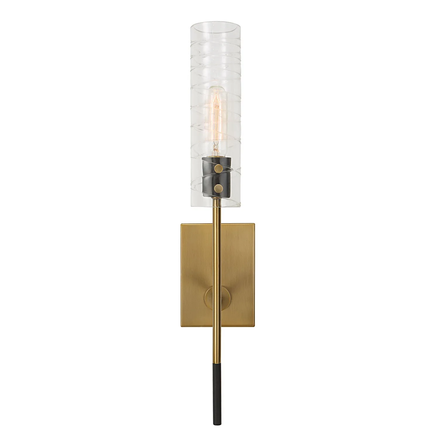 Telesto One Light Wall Sconce in Textured Black With Antique Brass