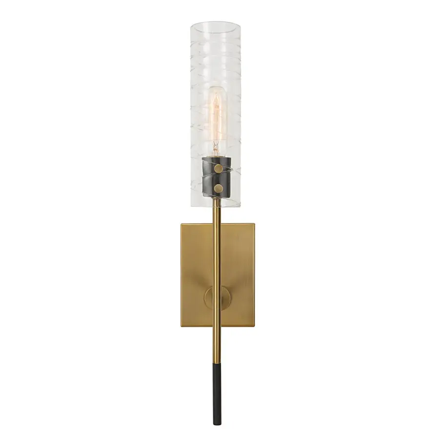 Telesto One-Light Wall Sconce in Textured Black with Antique Brass