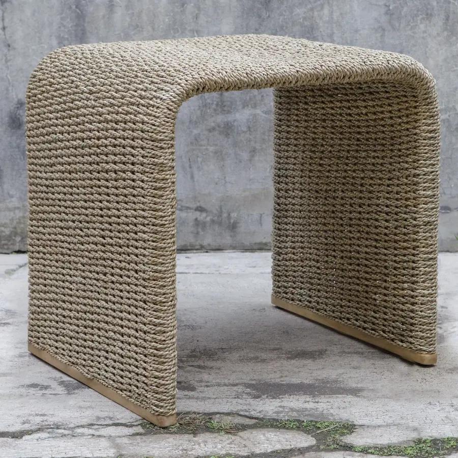 Calabria End Table in Natural Woven Seagrass with Mango Wood Base