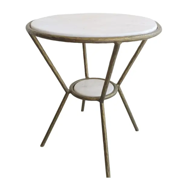 The Refuge Accent Table Is Crafted With A Solid Chiseled Iron Frame And Finished In An Elegant Antique Gold. Paired With A Polished White Marble Top And Petite Shelf. Collection: Refuge Designer: Matthew Williams Finish: Antique Gold Width: 23.00" Height: 25.50" Length: 23.00" Weight: 35.00 lb Material: Marble, Iron Country of Origin: India Safety Rating: Indoor Only