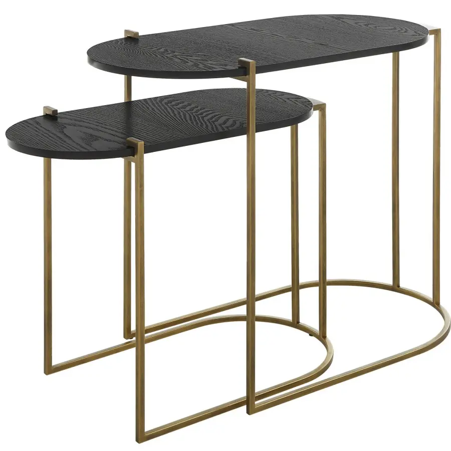 Aztec Nesting Tables, Set of 2 in Antique Brass