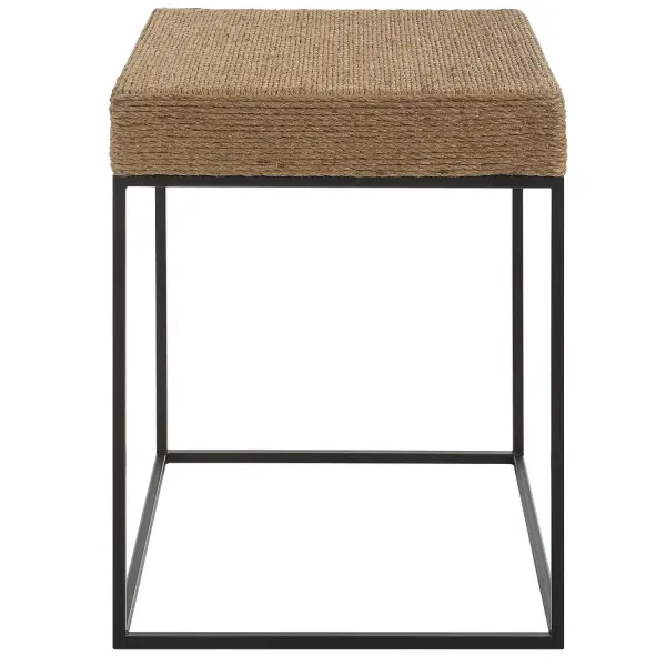 Showcasing Sleek Lines With A Rustic Twist, The Laramie Accent Table Displays Natural Braided Rope Atop A Streamlined Matte Black Iron Base. Collection: Laramie Designer: David Frisch Finish: Natural Width: 18.00" Height: 24.00" Length: 18.00" Weight: 14.00 lb Material: Mdf, Iron, Rope Country of Origin: China Safety Rating: Indoor Only