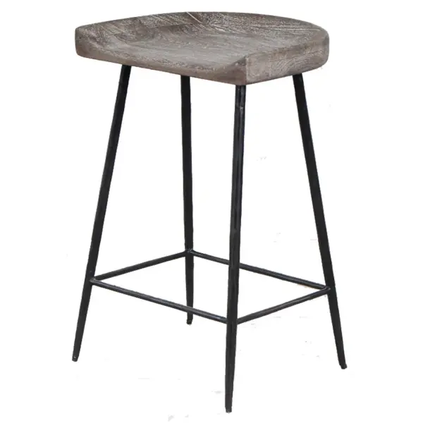 The Cordova Counter Stool Is Solidly Constructed With Solid Iron Tapered Legs In Satin Black Supporting A Carved Mango Wood Seat Finished In A Driftwood Gray Glaze With Ivory Ceruse. Collection: Cordova Designer: REVELATION DESIGN Finish: Satin Black Width: 17.00" Height: 26.50" Length: 14.00" Weight: 23.00 lb Material: Iron, Wood Country of Origin: India Safety Rating: Indoor Only
