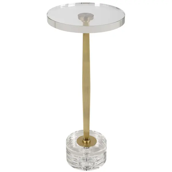 The Groove Drink Table Features A Sophisticated Ribbed Crystal Base With A Coordinating Thick Crystal Top. The Iron Stem Is Finished In A Classic Brushed Gold. Collection: Groove Designer: Carolyn Kinder Finish: Brushed Gold Width: 10.25" Height: 23.75" Length: 10.25" Weight: 16.00 lb Material: Iron, Crystal Country of Origin: China Safety Rating: Indoor Only